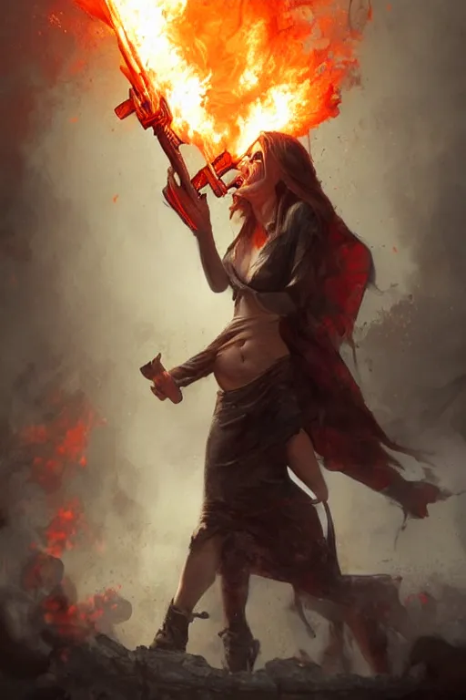Image similar to character art by bastien lecouffe - deharme, alex jones from infowars, bullhorn on fire, on fire, fire powers, american flag