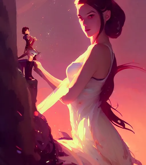 Image similar to portrait of a beautiful female fairy queen in complex and shiny dress by ross tran and atey ghailan, by greg rutkowski, by greg tocchini, by james gilleard, by joe fenton, by kaethe butcher, dynamic lighting, grunge aesthetic