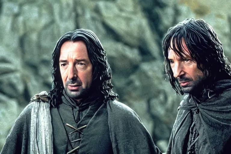 Image similar to Film still of Alan Rickman as Aragorn in the movie Lord of the Rings