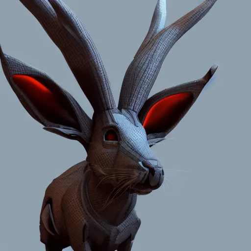 Image similar to cyborg jackalope cyberpunk, 3D render, 8k HD, centered, simple design