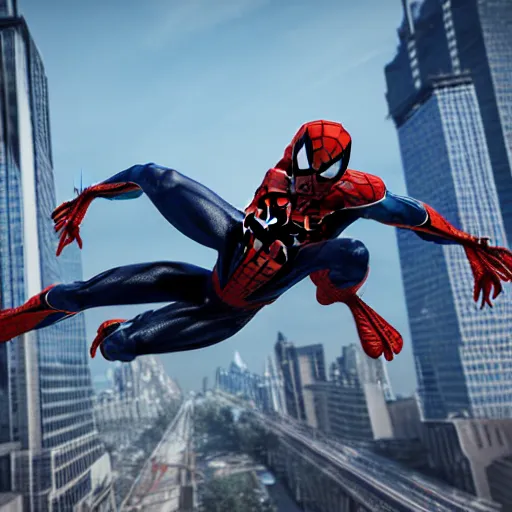 Image similar to a single venom and spider - man hybrid, dslr, cinematic, volumetric lighting, 8 k resolution, photorealistic