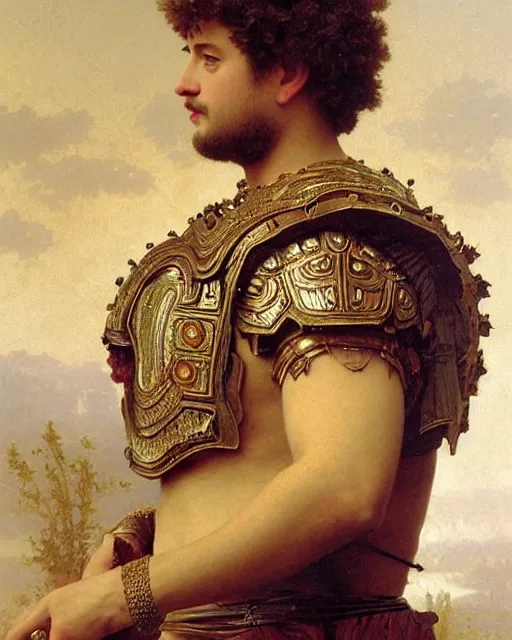 Image similar to Tom Hanks, dressed in ornate, detailed, intricate roman armor, detailed oil painting by William Adolphe Bouguereau