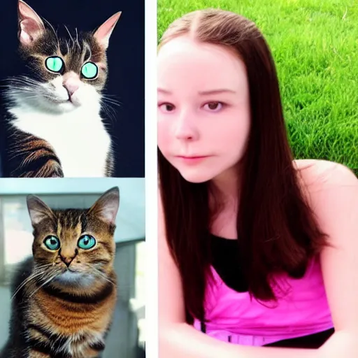 Image similar to uncanny mix between girl and cat