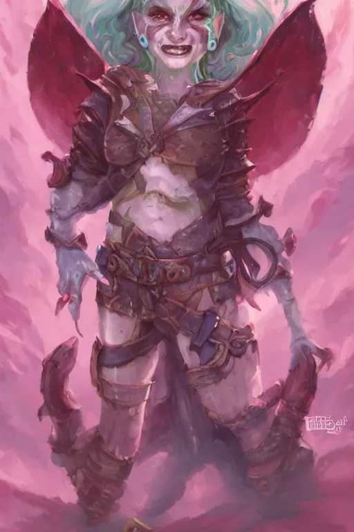 Image similar to a portrait of a cute psychotic fantasy goblin girl by Ross Tran and jeff easley