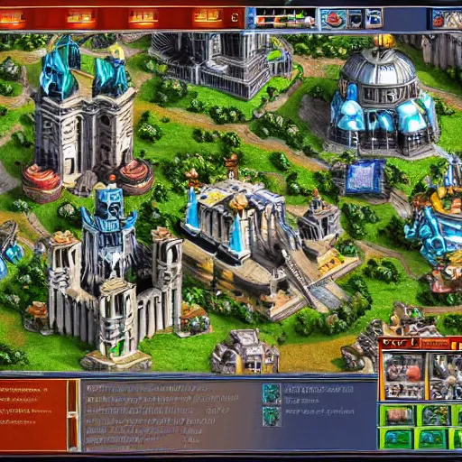 Prompt: Heroes of Might and Magic 3 conflux city scene, ultra detailed game art