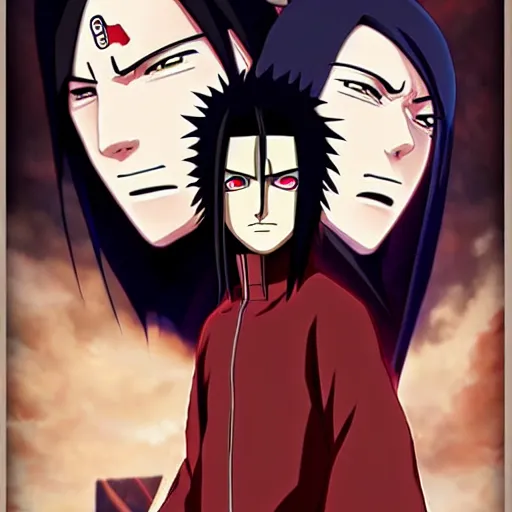 Prompt: split face Uchiha Madara/Hashirama poster, epic artwork, anime painting, extremely detailed, trending on Artstation, award-winning art