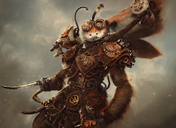 Image similar to ashigaru steampunk feathered mouse, colorful plumage, lacquered armor, polearm glaive, cute but determined, hard focus, art station, by jessica rossier and brian froud, cinematic, orange grey white