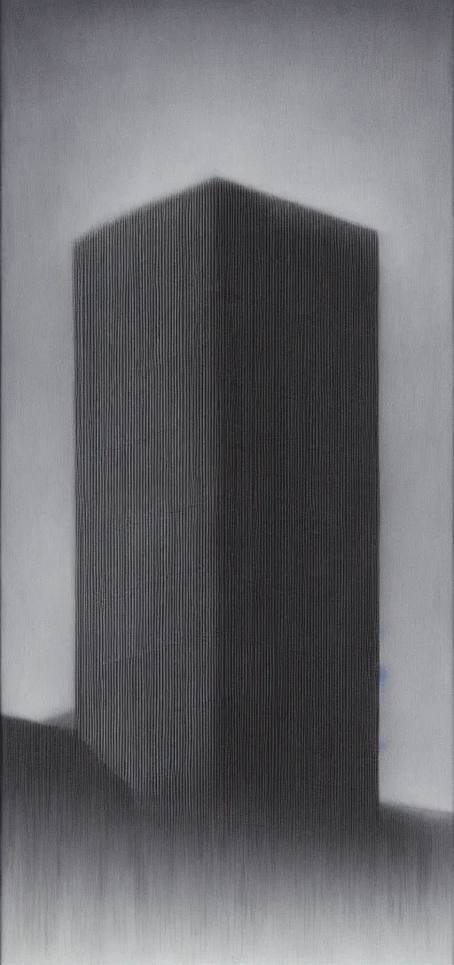 Image similar to zdzisław beksiński painting of a modern office building, dark colors, tendrils, 4K, high quality, creepy