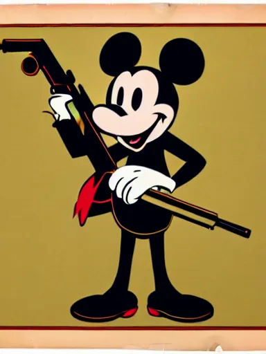 Image similar to an anthropomorphic mouse holding a shotgun, art by walt disney