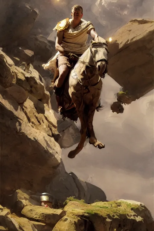 Image similar to ancient roman steve buscemi ascending wearing the civic crown while he levitates and hovers above the ground glowing with power small rocks and pebbles begin lifting off the ground around him, art by anders zorn, wonderful masterpiece by greg rutkowski, beautiful cinematic light, american romanticism by greg manchess, jessica rossier