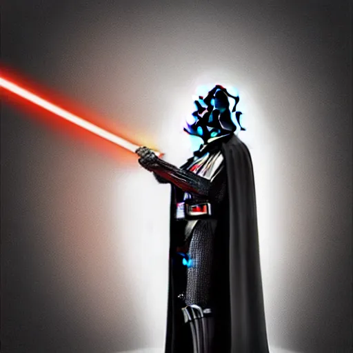 Image similar to darth vader putting stips of bacon on his helmet, digital art, photorealistic, hyperdetailed