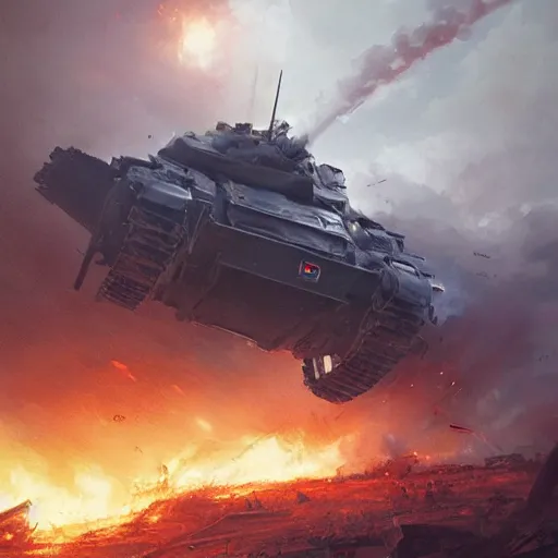 Image similar to Tank battle in the White house, amid destruction and fire by Greg Rutkowski