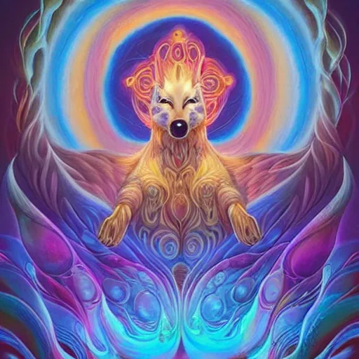 Image similar to enlightened royal wolf MICHAEL DIVINE and by AMANDA SAGE , trending on artstation, cartoon, adventure time style