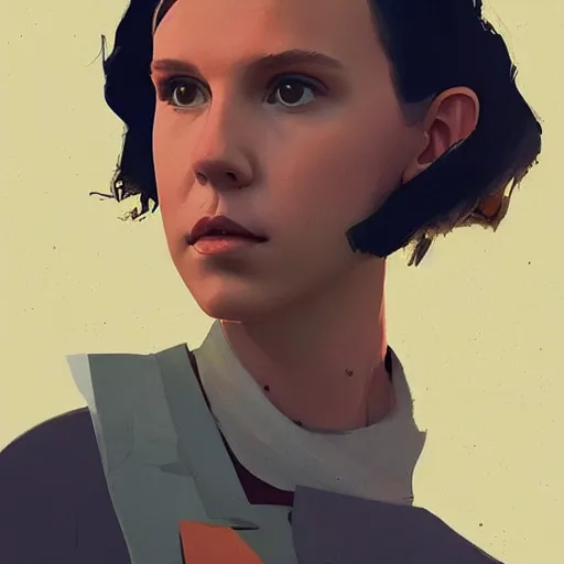 Prompt: Millie Bobby Brown profile picture by Greg Rutkowski, James Turrell, Terry Pastor, and Steven Meisel, asymmetrical, Organic Painting , Matte Painting, geometric shapes, hard edges, street art, trending on the artstation:2 by Sachin Teng:4