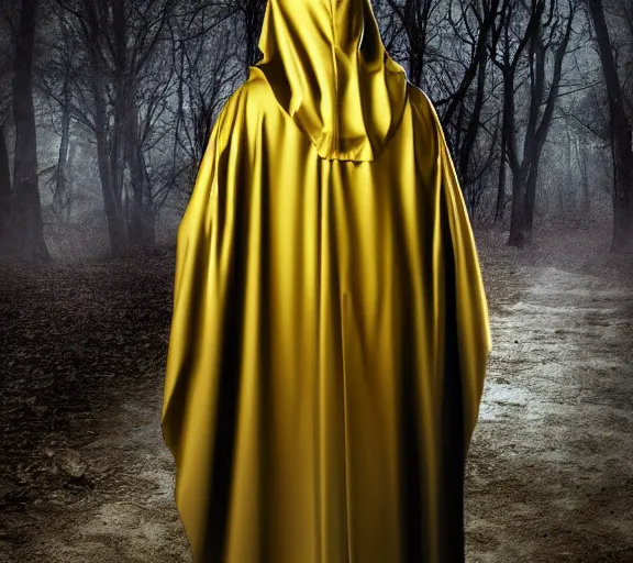 Prompt: hastur, golden hood cape, dark toxic, black tentacles realistic art, realistic photo by horror H 576