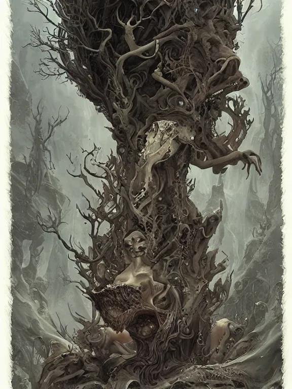 Prompt: A horror illustration layout design of an old Prophecy book revealing the Yidhra who is absorbing other lifeforms to makes her immortall,by Peter Mohrbacher and andrew ferez and Maximilian Pirner and aaron horkey and peter gric,trending on pinterest,medieval,rococo,maximalist,glittering,feminine