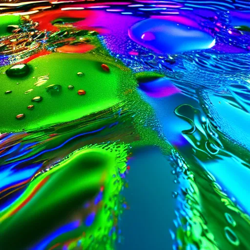 Prompt: Colorful Water Splashing, Hyperrealistic Simulation, Refractions and Subsurface Scattering, Octane Renderer, Redshift, Ultra Settings, Photorealistic Rendering, Vibrant Colors, Raytraced Lights and Shadows, Depth of Field, Hyperdetailed, Wallpaper