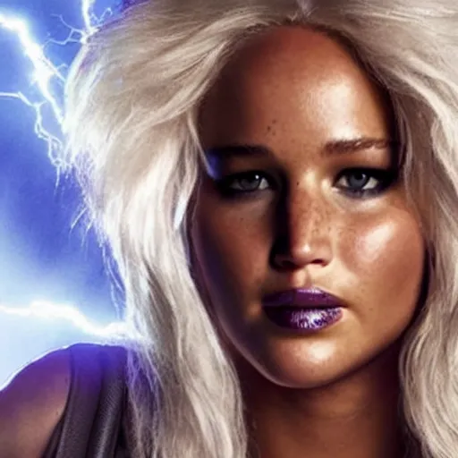 Image similar to Promo picture of Jennifer Lawrence as Storm in X-men remake (2029)