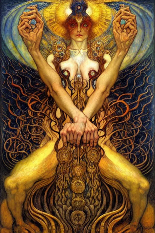 Image similar to Divine Chaos Engine by Karol Bak, Jean Delville, William Blake, Gustav Klimt, and Vincent Van Gogh, symbolist, visionary