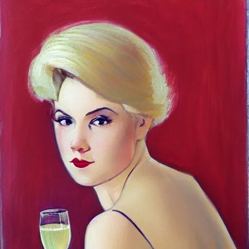 Image similar to a beautiful woman with champagne - colored hair in the style of hopper