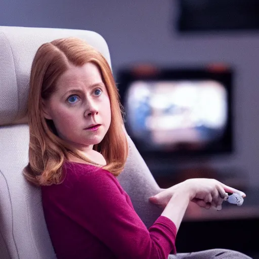 Prompt: a still of young Amy Adams playing videogames, in the movie Arrival, highly detailed and intricate, bokeh, sharp image, cinematic lighting, 8k HDR