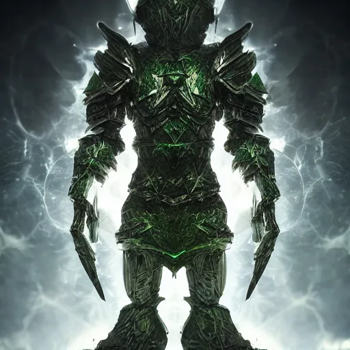 Image similar to vegetal humanoid armored botanical rune covered armor nanotechnology kryptonite protomolecule utility fog tendrils high contrast cinematic light, mystical shadows, sharp focus, divine realm of gods, octane render