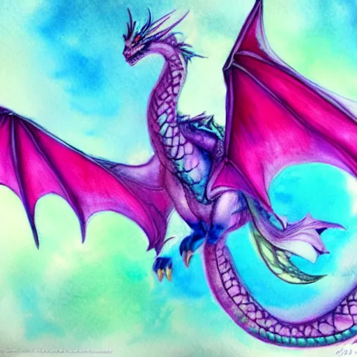 Prompt: mystical pastel dragon, watercolor, fantasy concept art