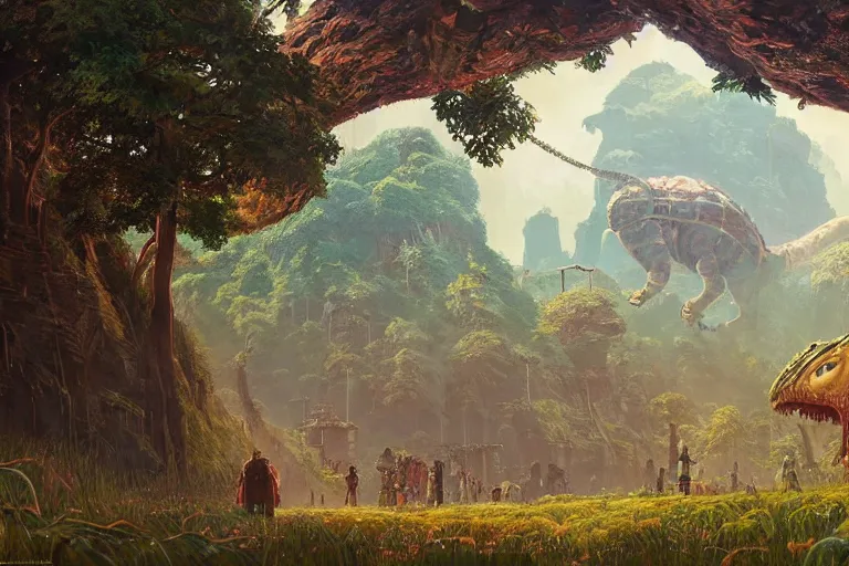 Image similar to #art #hyperreal #intricate dinotopia-botw-studio-ghibli-simon-stålenhag-moment, [32k hd]^10