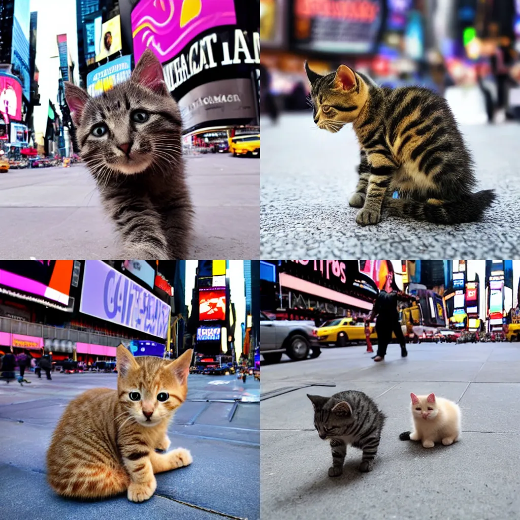 Image similar to baby cat in new york times square, award winning photo