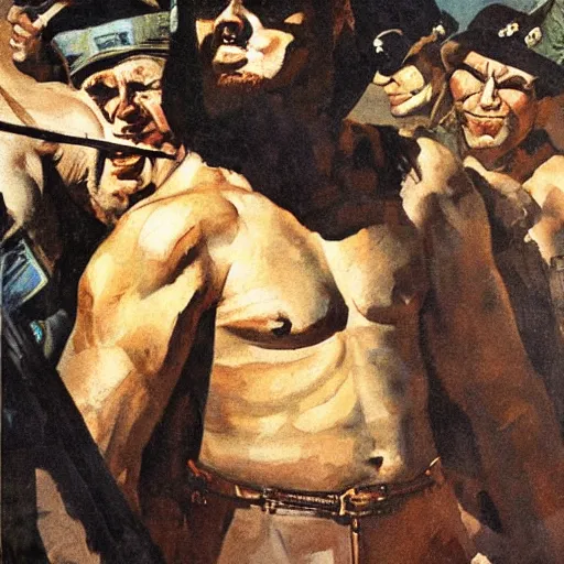 Prompt: stout cortez with eagle eyes stared at the pacific and all his men looked at each other with a wild surmise silent, upon a peak in darien, by jean deville, by dean cornwell,