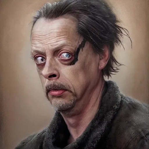 Image similar to hyperrealistic mixed media high resolution painting of Steve Buscemi antagonist The Highlander, stunning 3d render inspired art by Jamie Salmon and WForrest and Greg Rutkowski, perfect facial symmetry, dim volumetric lighting, 8k octane beautifully detailed render, full body shot, post-processing, extremely hyper-detailed, intricate, epic composition, highly detailed attributes, highly detailed atmosphere, cinematic lighting, masterpiece, trending on artstation, very very detailed, masterpiece, stunning, flawless completion, lifelike texture, perfection,