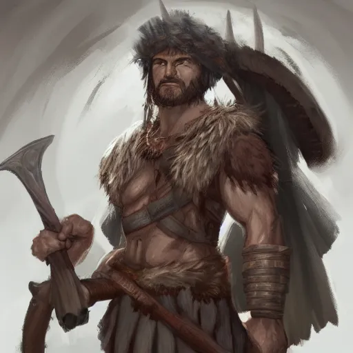 Prompt: rpg portrait of a barbarian man by justin sweet, trending on artstation, concept art, icewind dale, d&d,