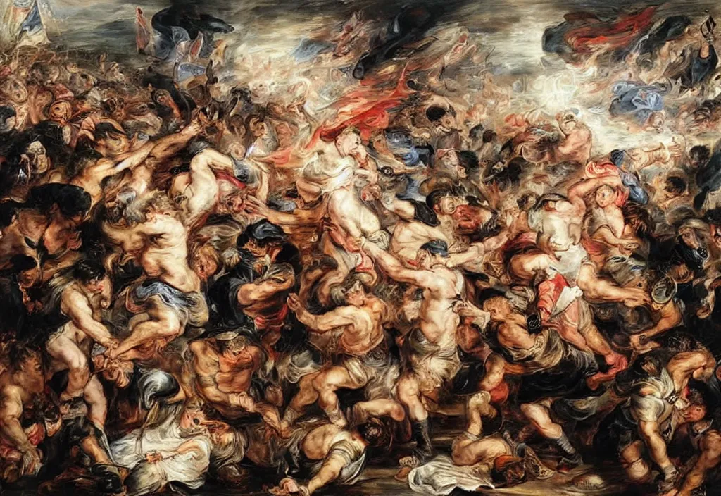 Image similar to 2 0 2 1 hong kong riot by peter paul rubens.