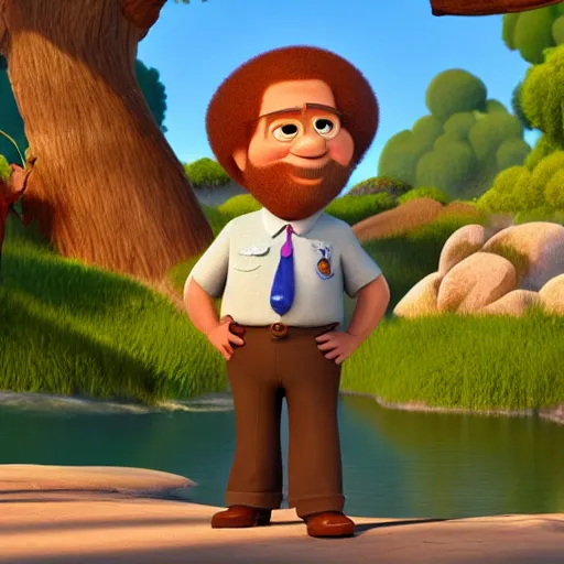 Image similar to bob ross as a pixar disney character from up ( 2 0 0 9 ), unreal engine, octane render, 3 d render, photorealistic