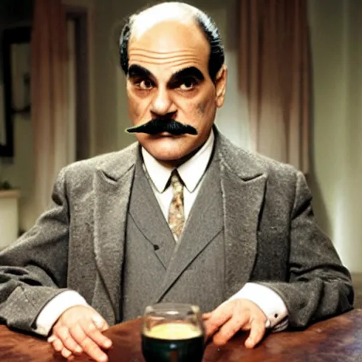 Image similar to david suchet as hercule poirot