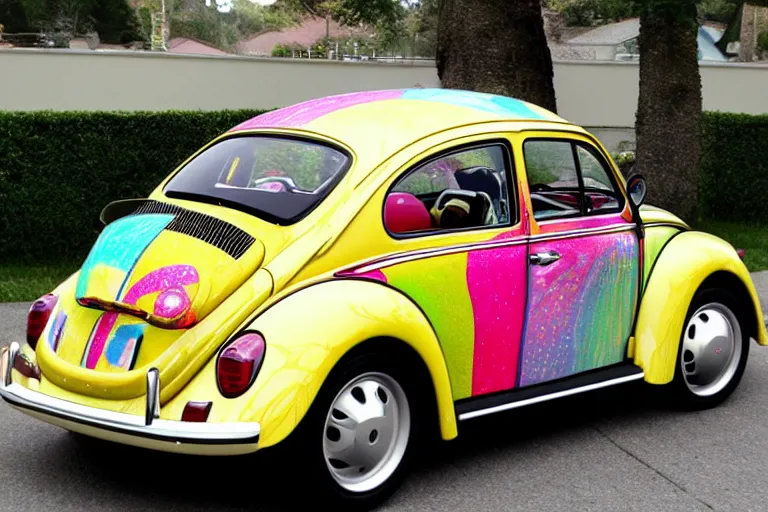 Image similar to gustav klimt lisa frank vw beetle