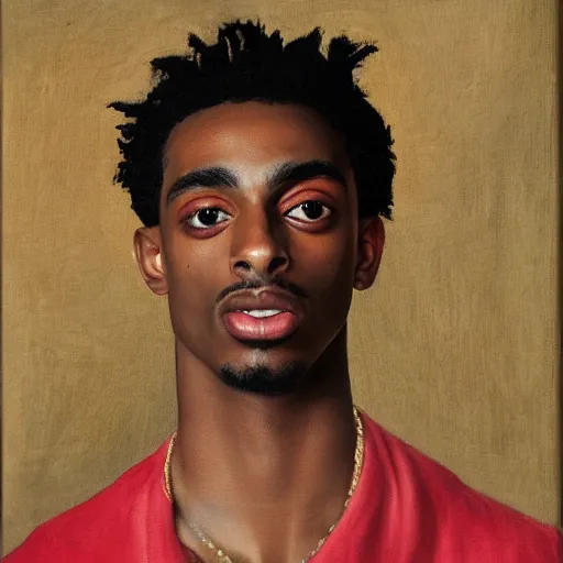 Prompt: A Renaissance portrait painting of Playboi Carti, oil on canvas