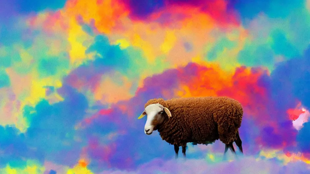 Image similar to portrait of a sheep on a colorful nebulous cloud backdrop