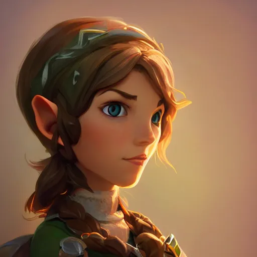 Image similar to Portrait of an elf ranger, brown long hair, no beard, inquisitive look, perfect facial symettry, mattepainting concept Blizzard pixar maya engine on stylized background splash comics global illumination lighting artstation lois van baarle, ilya kuvshinov, rossdraws