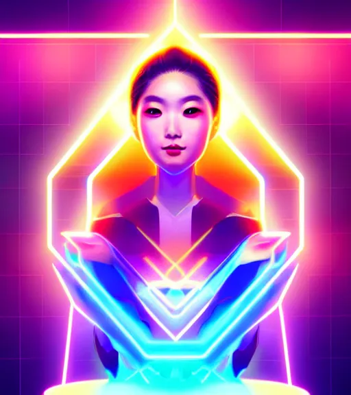 Image similar to symmetry!! asian princess of technology, solid cube of light, hard edges, product render retro - futuristic poster scifi, lasers and neon circuits, beautiful asian princess, intricate, elegant, highly detailed, digital painting, artstation, concept art, smooth, sharp focus, illustration, dreamlike, art by artgerm