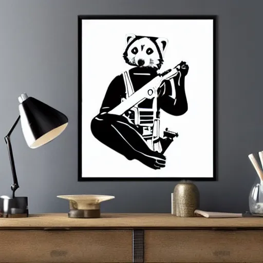 Image similar to red panda holding a rocket launcher!!! a propaganda poster!!!, stencil!!, hypnotic, historical poster, germany!!, clear view, world war, circa 1 9 3 9, stencil