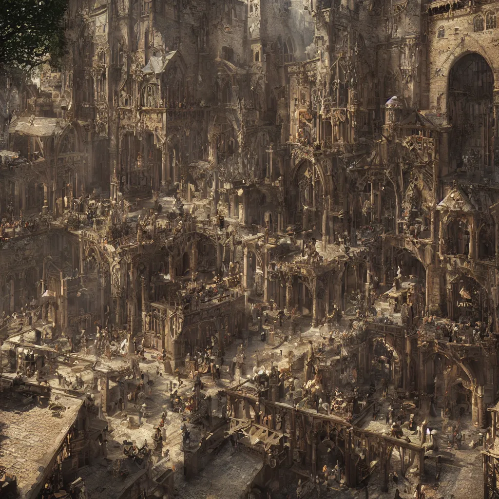 Image similar to medieval craftsmen working in a medieval building lot, hypermaximalistic, high details, cinematic, 8k resolution, beautiful detailed, insanely intricate details, artstation trending, octane render, unreal engine