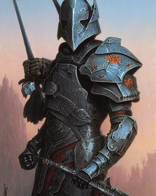 Image similar to a heavily armoured death knight by Thomas Cole and Wayne Barlowe