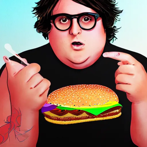 Prompt: andy milonakis eating a burger, 4 k, ultra high detail, photorealistic