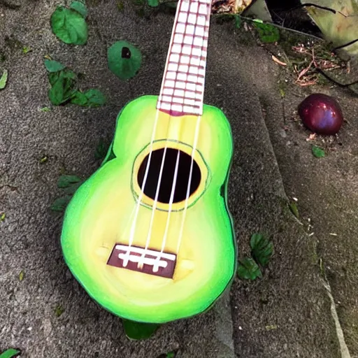 Image similar to avocado ukulele painted by kalho