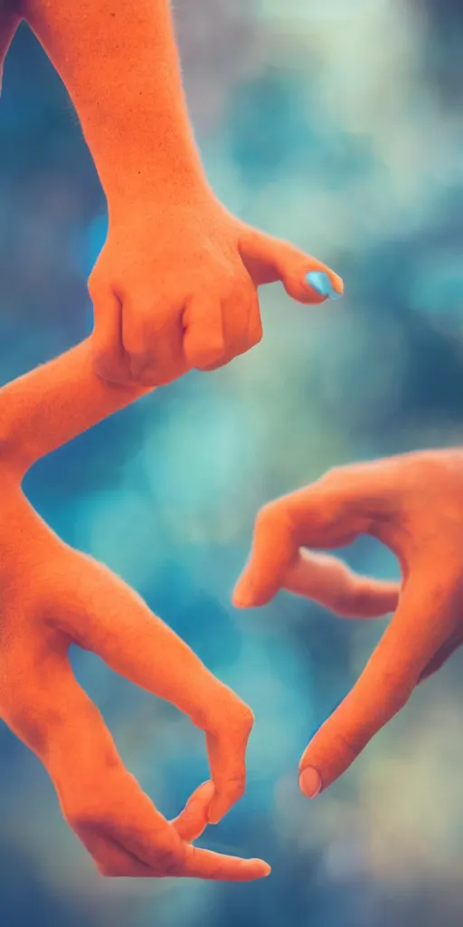 Image similar to a blurry closeup picture of skin gripped tightly, human bodies, hands, macro photography, long exposure photograph, surrealism, anamorphic bokeh, orange and cyan lighting, cinematic