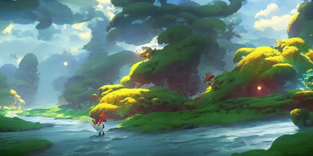 Image similar to 3 6 0 dynamics matte painting acrylic blur oil wonderland yoshi kurbi dofus, behance hd by jesper ejsing, by rhads, makoto shinkai and lois van baarle, ilya kuvshinov, rossdraws global illumination