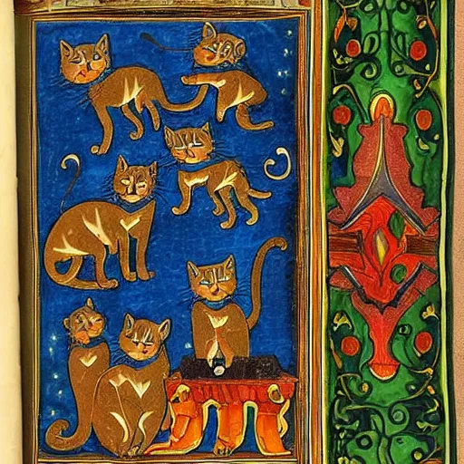 Image similar to illuminated manuscript with cats