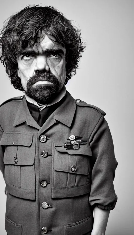 Prompt: extremely tall peter dinklage, old world war 2 portrait, photography