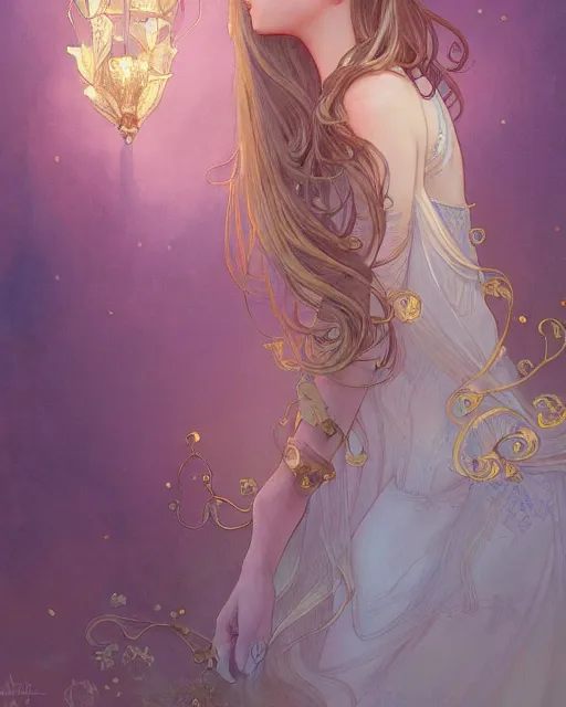 Image similar to secret romance, highly detailed,, gold filigree, romantic storybook fantasy, soft cinematic lighting, award, disney concept art watercolor illustration by mandy jurgens and alphonse mucha and alena aenami, pastel color palette, featured on artstation